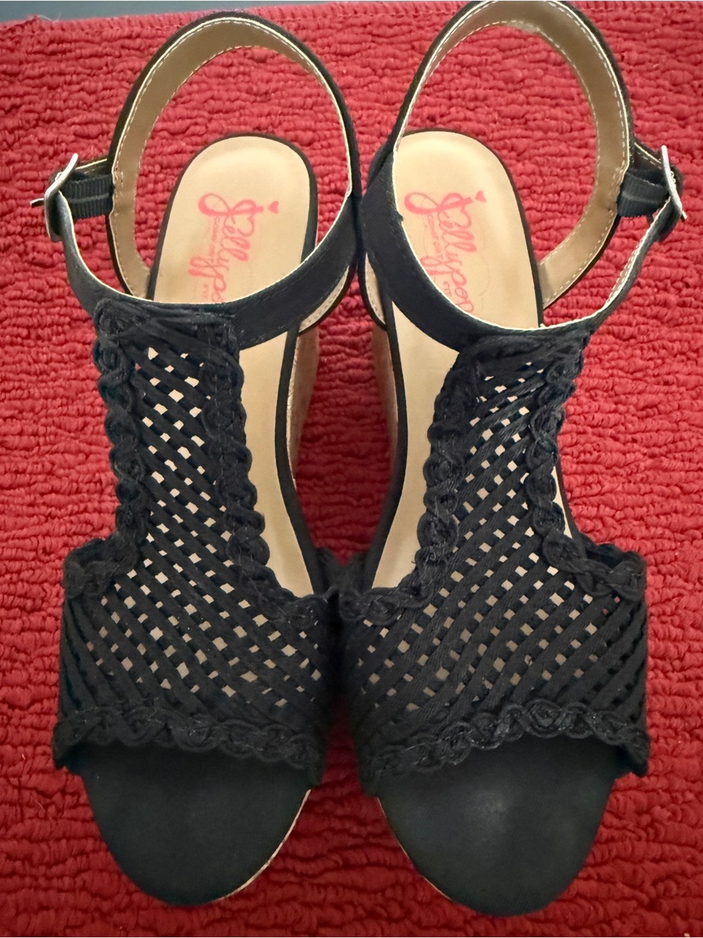 Black Woven Cork Wedge Sandals - Women's